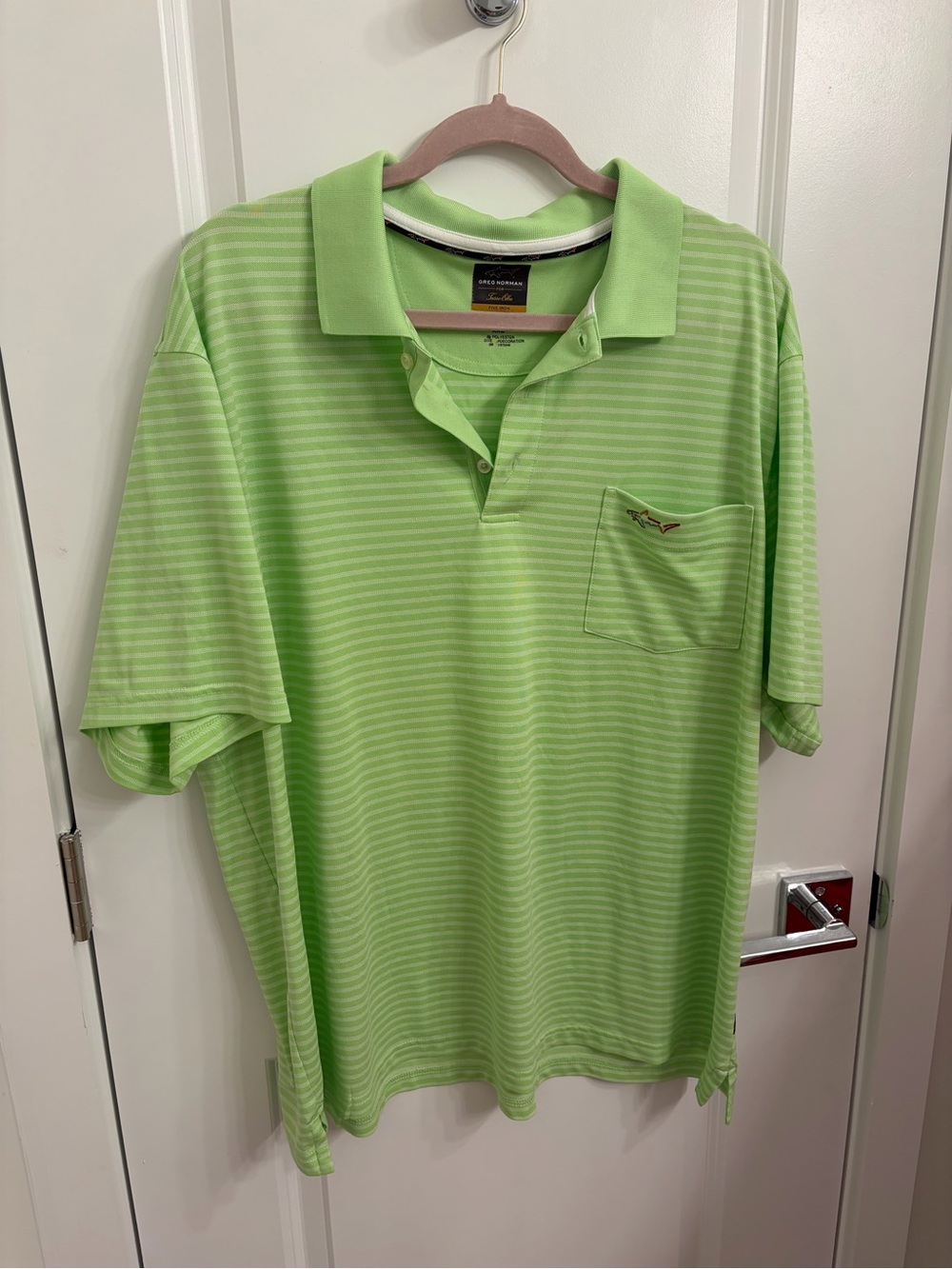 Greg Norman Light Green Striped Pocket Polo